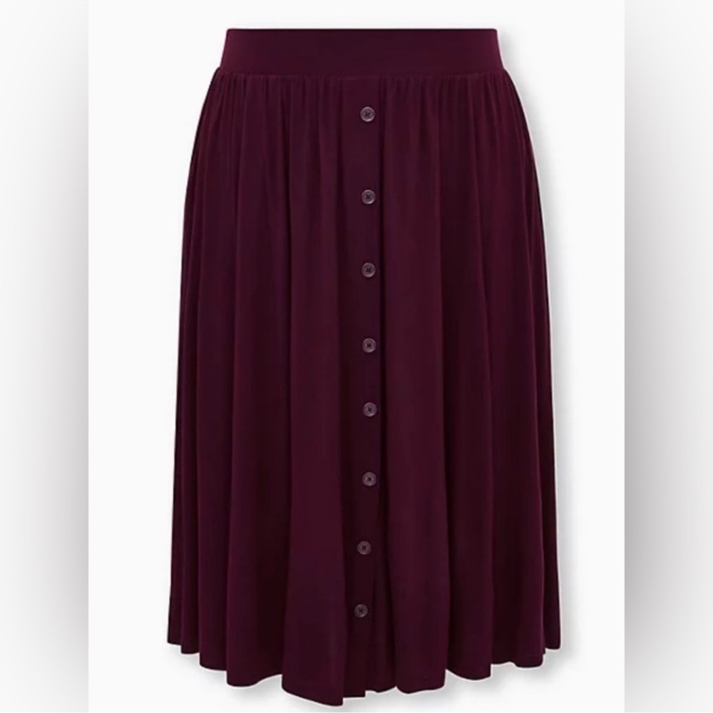 Torrid Midi Super Soft Button-Front
Burgundy Purple Wine Maroon Skirt 2X - Picture 2 of 5